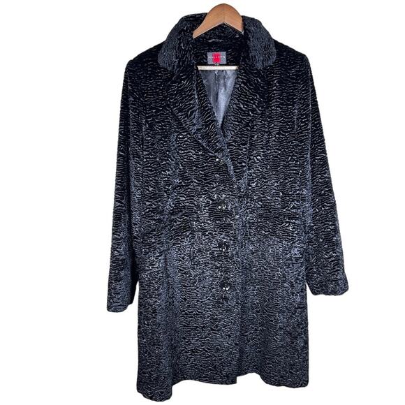 Gallery Black Faux Fur Coat XL Crinkle Texture Holiday Glam Look - Picture 3 of 7